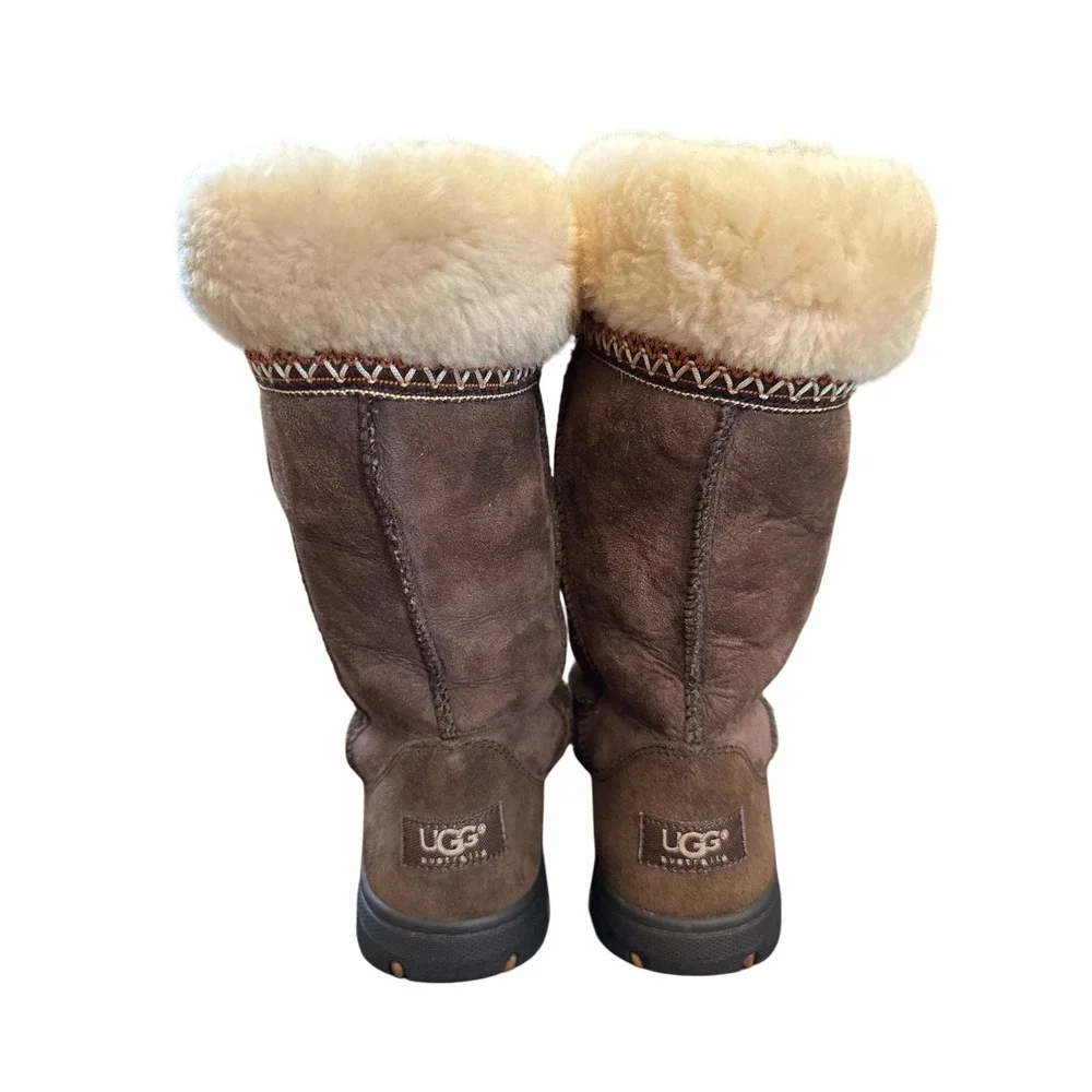 UGG Australia Sunburst Tall Boots Women‎ Size 7 Brown Sheepskin Suede S/N 5273